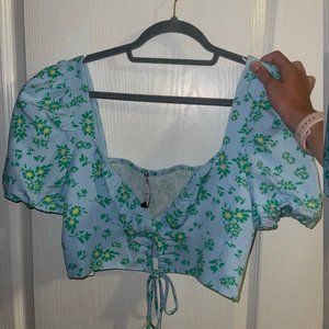Zara blue and green floral crop top NWOT